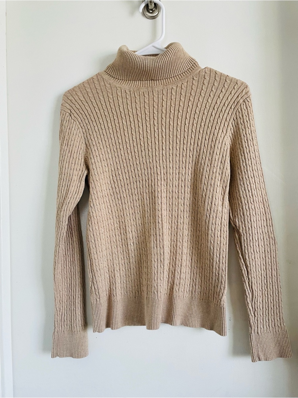JEANNE PIERRE Beige Cable-Knit Turtleneck Sweater